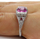 5Ct Cushion Pink Sapphire Antique Vintage Engagement Ring 14K White Gold Finish