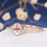 2.5ct Oval Cut Simulated Morganite Milgrain Halo Bridal Set 14k Rose Gold Plated