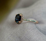 2ct Oval Cut London Blue Topaz Engagement Ring Halo Solitaire 14k Rose Gold Over