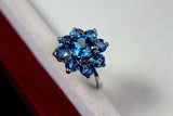 2.25ct Engagement Ring Round Cut Blue Topaz Floral Halo 14k White Gold Finish
