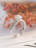 Solitaire with Accent Engagement Ring 1.3ct Round Cut Diamond 14k WhiteGold Over