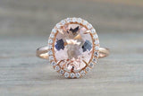2.1ct Oval Cut Peach Morganite Engagement Ring 14k Rose Gold Finish Diamond Halo