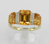 4ct Emerald Yellow Citrine Trilogy Gatsby Engagement Ring 14k Yellow Gold Finish