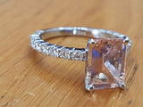 1.5ct Emerald Cut Peach Morganite Solitaire Engagement Ring 14k WhiteGold Finish