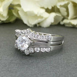 2ct Round Cut Diamond Solitaire Engagement Ring Ring Guard 14k White Gold Finish