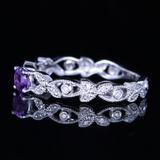 1ct Round Cut Purple Amethyst Filigree Engagement Ring 14k White Gold Finish