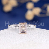 1.4ct Emerald Cut Simulated Peach Morganite Accented Ring 14k Rose Gold Plated