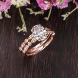 2ct Oval Peach Morganite Bridal Wedding Set Engagement Ring 14k Rose Gold Finish