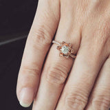1ct Round Diamond Engagement Ring Flower Solitaire with Accent 14k RoseGold Over