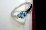 0.4ct Engagement Ring Oval Cut Blue Topaz Solitaire Women 14k White Gold Finish