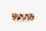 2.2ct Wedding Band Marquise Round Cut Pink Ruby Cluster 14k Yellow Gold Finish