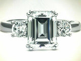 2.5ct Emerald Diamond Trilogy Solitaire Ring 14K White Gold Over Round Accents