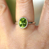 2ct Oval Green Peridot Engagement Ring Diamond Halo Solitaire 14k WhiteGold Over