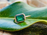 2ct Engagement Ring Green Emerald Cut Bezel Set Solitaire 14k White Gold Finish