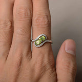 2ct Pear Cut Green Peridot Swirl Unique Engagement Ring 14k White Gold Finish