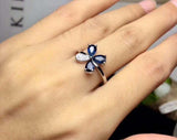 2.2ct Engagement Ring Pear Cut Blue Sapphire Flower Design 14k White Gold Finish