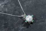 1.5ct Round Cut Pearl Halo Pendant 14k White Gold Finish NO CHAIN