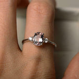 1.3ct Engagement Ring Oval Cut Morganite Minimalist Trilogy 14k WhiteGold Finish
