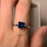 2.3ct Engagement Ring Asscher Cut Blue Sapphire Solitaire 14k White Gold Finish