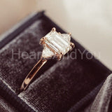 0.5ct Emerald Cut Simulated Diamond Trilogy Engagement Ring 14k Rose Gold Plated