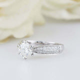 3ct Round Cut Diamond Engagement Ring Dual Row Accent Women 14k WhiteGold Finish