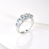 2.2ct Engagement Ring Oval Cut Blue Aquamarine Stackable 14k White Gold Finish