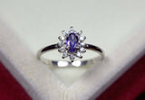 0.35ct Engagement Ring Oval Cut Blue Tanzanite Diamond Halo 14k WhiteGold Finish