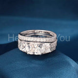 2.1ct Princess Cut Simulated Diamond Bridal Set Ring Guard 14k White Gold Plated