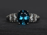 2.4ct Oval Cut London Blue Topaz Solitaire Split Shank Ring 14k WhiteGold Finish
