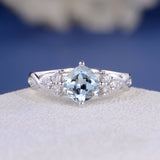 2.3ct Cushion Cut Simulated Blue Aquamarine Infinity Ring 14k White Gold Plated