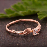 Leaf Solitaire Engagement Ring 1ct Round Cut VVS1D Diamond 14k Rose Gold Finish