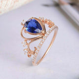 2.2ct Pear Cut Blue Sapphire Engagement Ring Diamond Crown 14k White Gold Finish