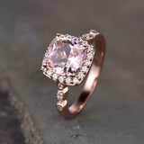 2ct Engagement Ring Cushion Cut Morganite Round Accent Halo 14k Rose Gold Finish