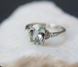 2ct Engagement Ring Oval Cut Blue Aquamarine Diamond Petite 14k WhiteGold Finish