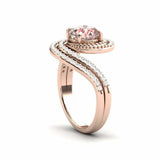 4.5ct Round Cut Peach Morganite Engagement Ring Dual Swirl 14k Rose Gold Finish