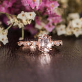 1ct Oval Cut Simulated Morganite Milgrain Engagement Ring 14k Rose Gold Plated