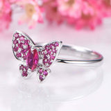 2.4ct Marquise Cut Pink Ruby Engagement Ring Butterfly Design 14k WhiteGold Over