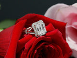 2.5ct Emerald Cut Diamond Split Band Halo Engagement Ring 14k White Gold Finish