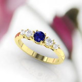 2.6ct Round Cut Blue Sapphire Engagement Ring 14k Yellow Gold Finish Five Stone