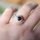 1ct Cushion Cut Red Garnet Engagement Ring Braided Solitaire 14k White Gold Over