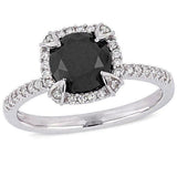 2.5ct Round Cut Black Diamond Solitaire Halo Engagement Ring 14K White Gold Over