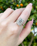 2.4ct Emerald Cut Simulated Diamond Halo Engagement Ring 14k Yellow Gold Plated