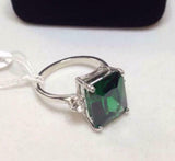 2.3ct Engagement Ring Radiant Cut Green Emerald Trilogy 14k White Gold Finish