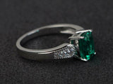 2.2ct Cushion Cut Green Emerald Diamond Accent Solitaire Ring 14k WhiteGold Over
