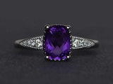 2.4ct Cushion Cut Amethyst Milgrain Solitaire Accent Ring 14k White Gold Finish