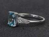 2.4ct Cushion Cut Aquamarine Milgrain Solitaire Accent Ring 14k WhiteGold Finish