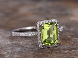 2.3ct Engagement Ring Emerald Cut Green Peridot Diamond Halo 14k White Gold Over