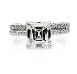 3Ct Asscher Diamond Hidden Halo Ring Eternity Band Bridal Set 14K WhiteGold Over