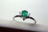 0.2ct Engagement Ring Pear Cut Emerald Curved Minimalist 14k White Gold Finish