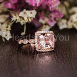1.2ct Princess Cut Simulated Morganite Halo Engagement Ring 14k Rose Gold Plated